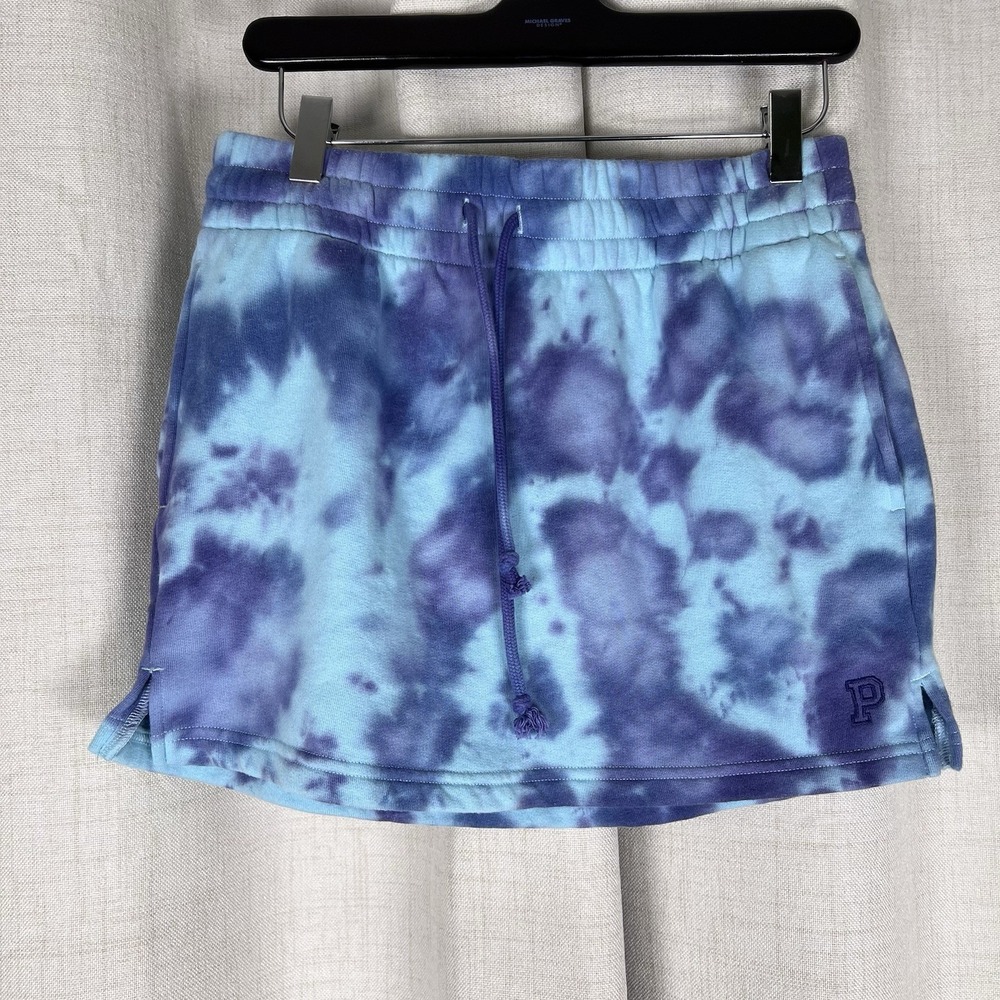 New PINK Victoria's Secret High Waist Fleece Blue Tie-Dye Skirt Pockets XS